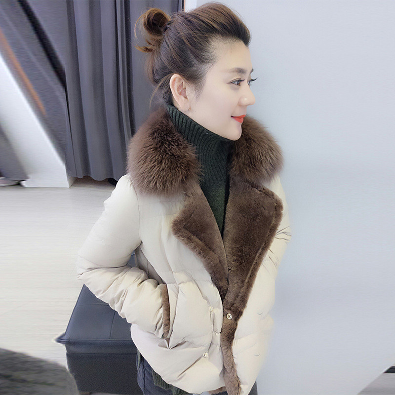 秋冬装女2018新款 欧货短款白鸭绒小个子轻薄羽绒服大毛领 XL 杏色