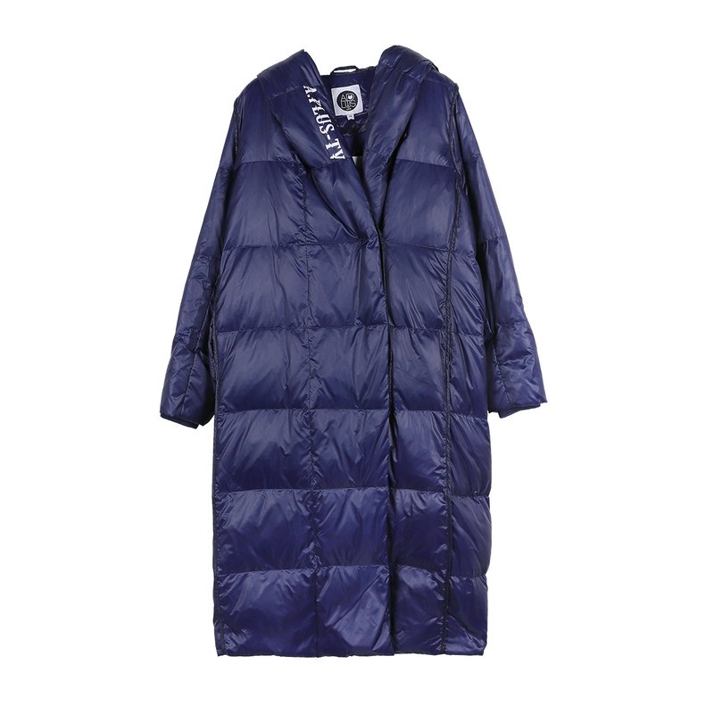 a02A.PLUS新款简约时尚防寒翻领字母中长款羽绒服_1 L 宝蓝色-601