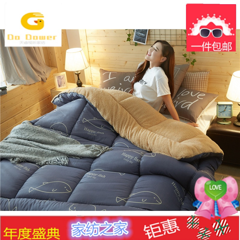 加厚羊羔绒被子被芯冬被保暖棉被冬季太空被学生宿舍单人被子双人_47_7 送毯180x220cm【6斤】 羊羔绒被-小鱼
