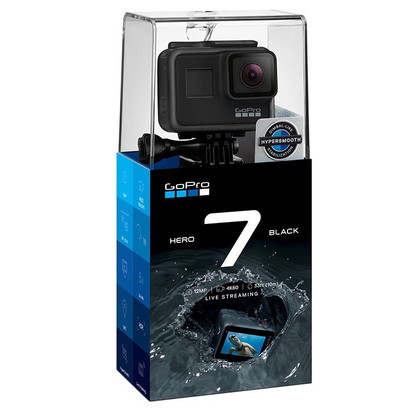 GoPro hero7运动相机水下潜水 4K户外直播防水摄像机 官方标配+三向自拍杆+原装电池+64G内存卡 black