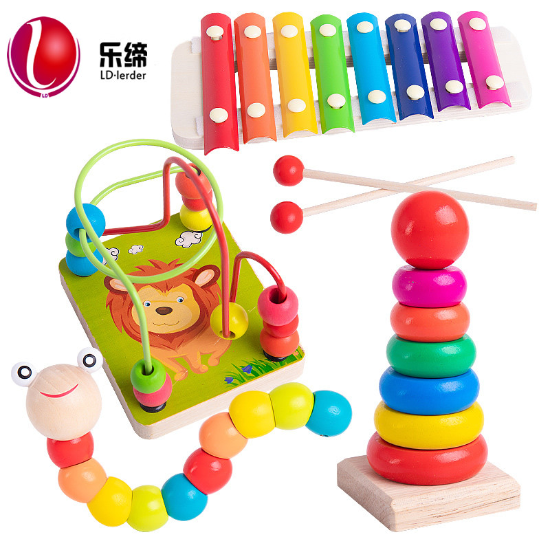 婴幼儿童音乐早教启智宝宝玩具木制手敲琴八音琴绕珠儿童串珠毛毛虫益智女孩玩具