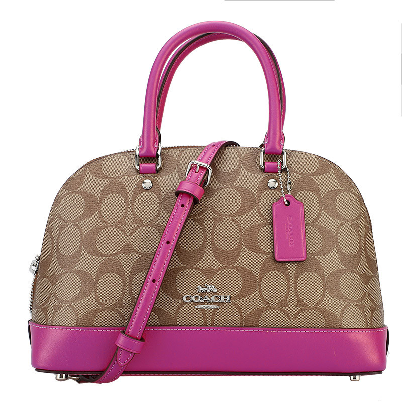 COACH 蔻驰 奢侈品 女士卡其玫红色PVC手提单肩斜挎贝壳包 F27583 SVO5B 卡其玫红色