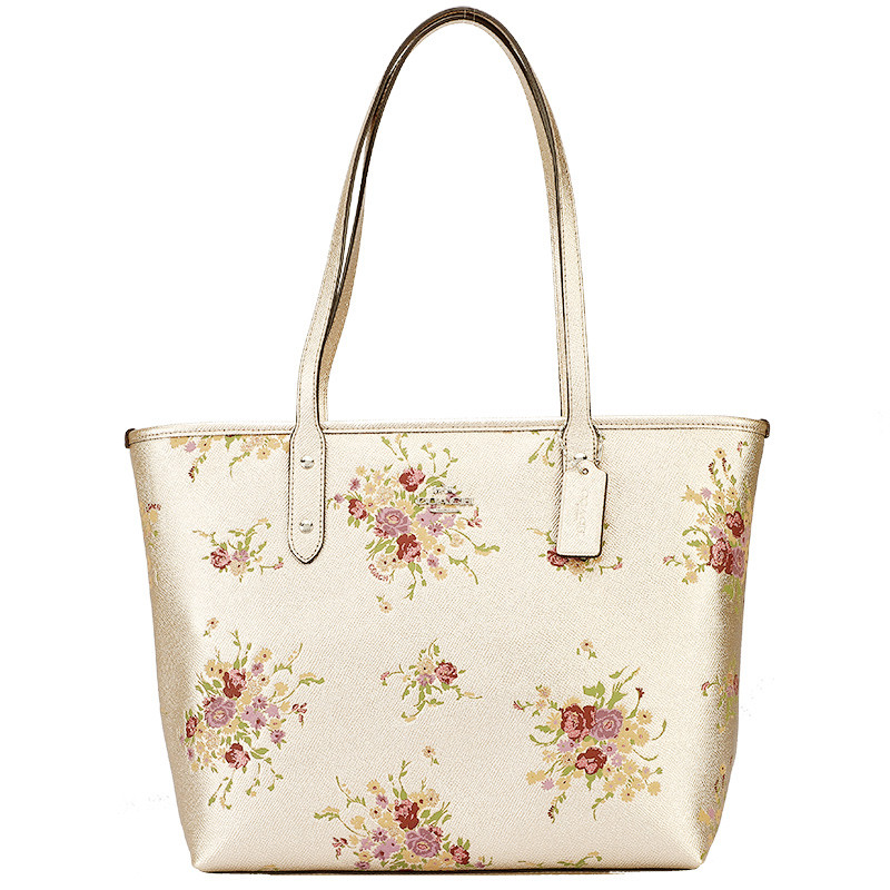COACH 蔻驰 奢侈品 女士金色压花皮质手提单肩托特包 F38829 SV/YJ 金色压花