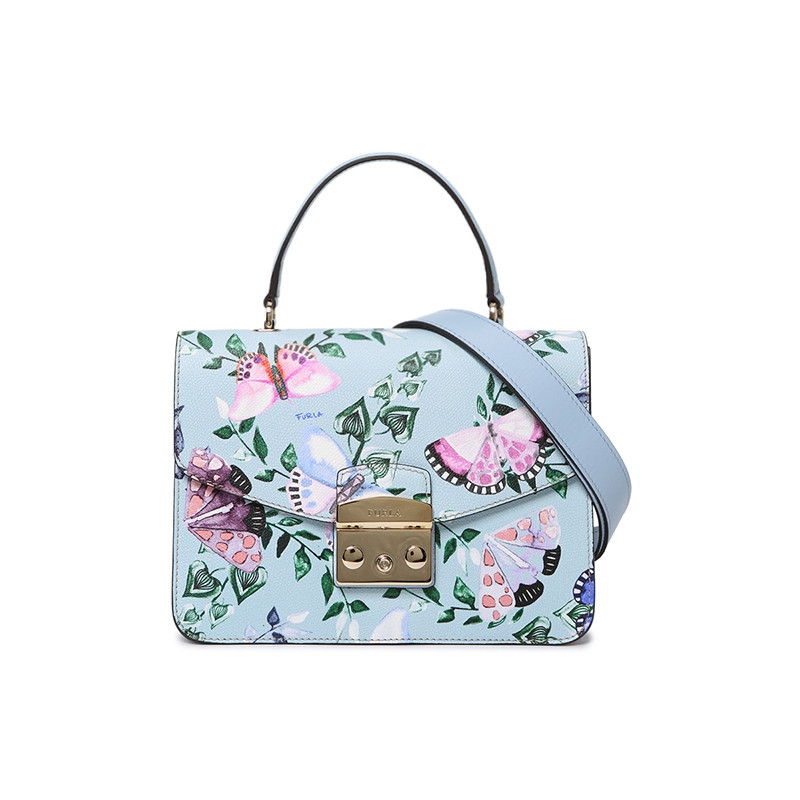 Furla 芙拉 METROPOLIS 女士系列皮革手提单肩斜挎包 BLE8 TONI CAMELIA 962589 浅蓝色印花967808