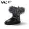 WIJI冬季新款时尚雪地靴个性纯色加绒保暖皮毛一体舒适中高筒女鞋 黑色 37