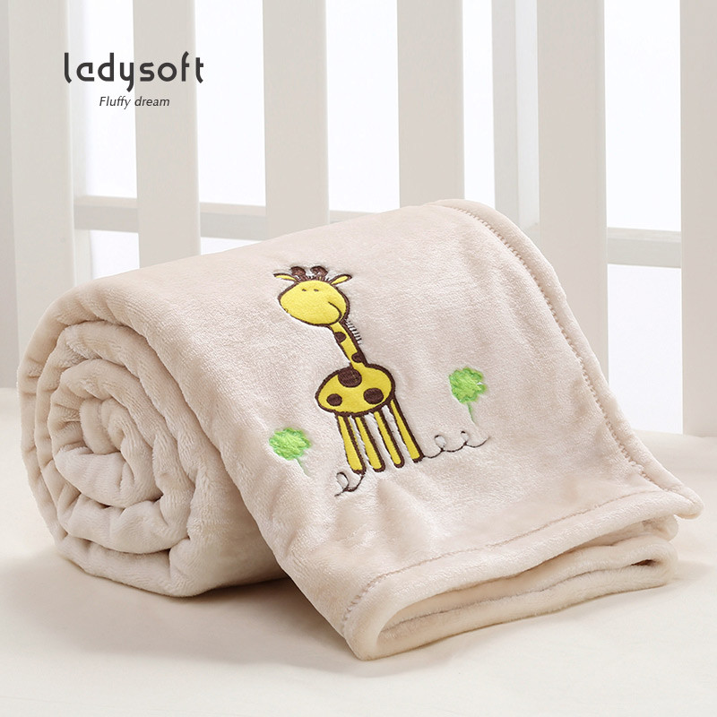 御棉堂(LADYSOFT)法兰绒绣花儿童毯-小鹿 1m*1.5m 奶黄色