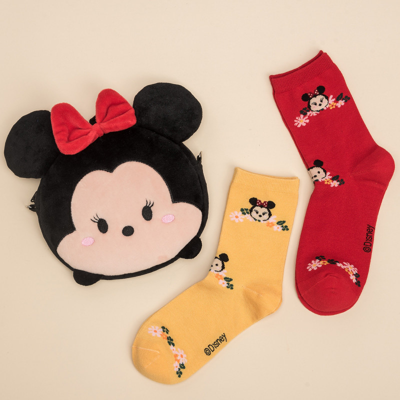 阪织屋迪士尼松松米妮史迪奇可爱女袜2双装创意卡通维尼熊小挎包 均码 混色1
