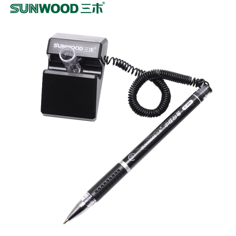 三木(SUNWOOD)SMGR-890B台笔办公中性笔柜台桌面签字笔可粘贴固定带绳吧台笔银行前台笔粘桌碳素笔水笔黑色