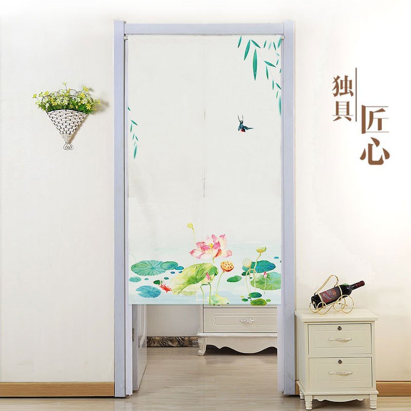 送杆帘布艺半帘田园布帘风水帘卧室隔断帘卫生间厨房隔帘子家用 80*120 飞燕采莲