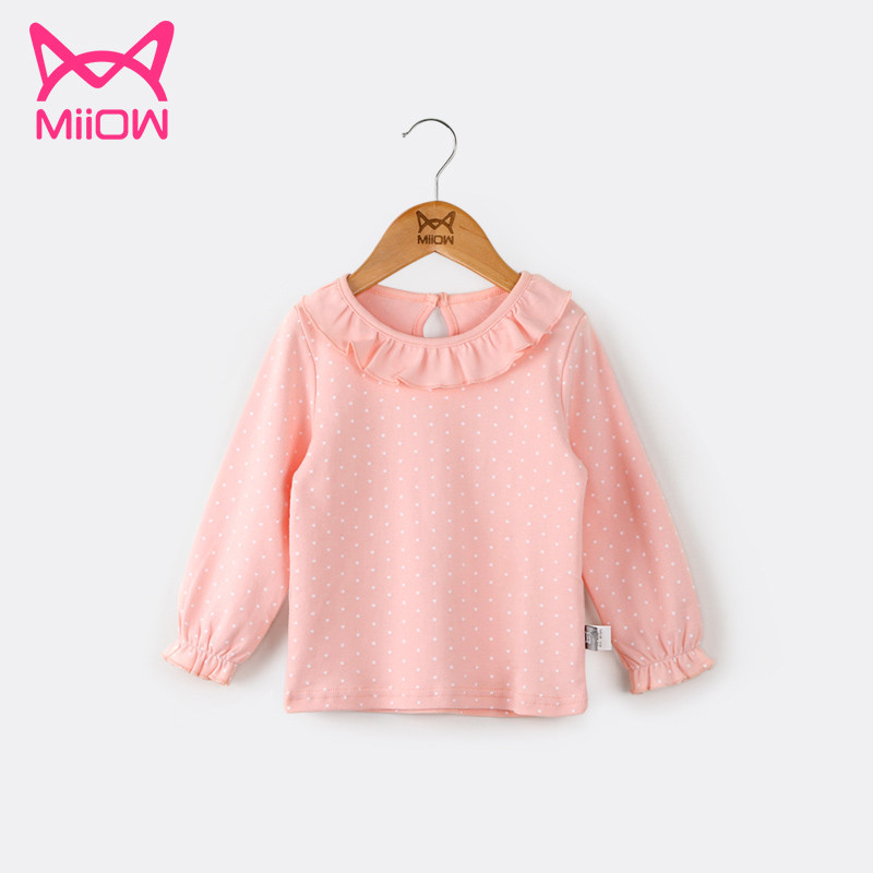 猫人/MiiOW 女童春装上衣儿童洋气长袖T恤宝宝纯棉时尚打底衫 MR17262 杏粉 100cm