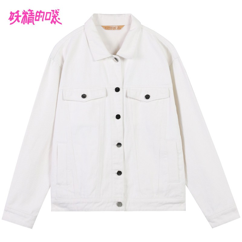 妖精的口袋2019新款女装春装个性潮绣花学院风白色牛仔外套牛仔褂 S 幻想白色