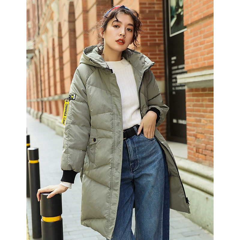 冰洁女中长款羽绒服连帽外套时尚潮流羽绒服J80142012 160/84A 庄园绿4218