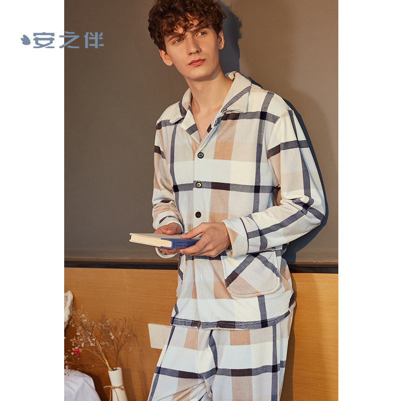 安之伴家居服套装睡袍83K5218-83K5123-83J5217 L 蓝色男款