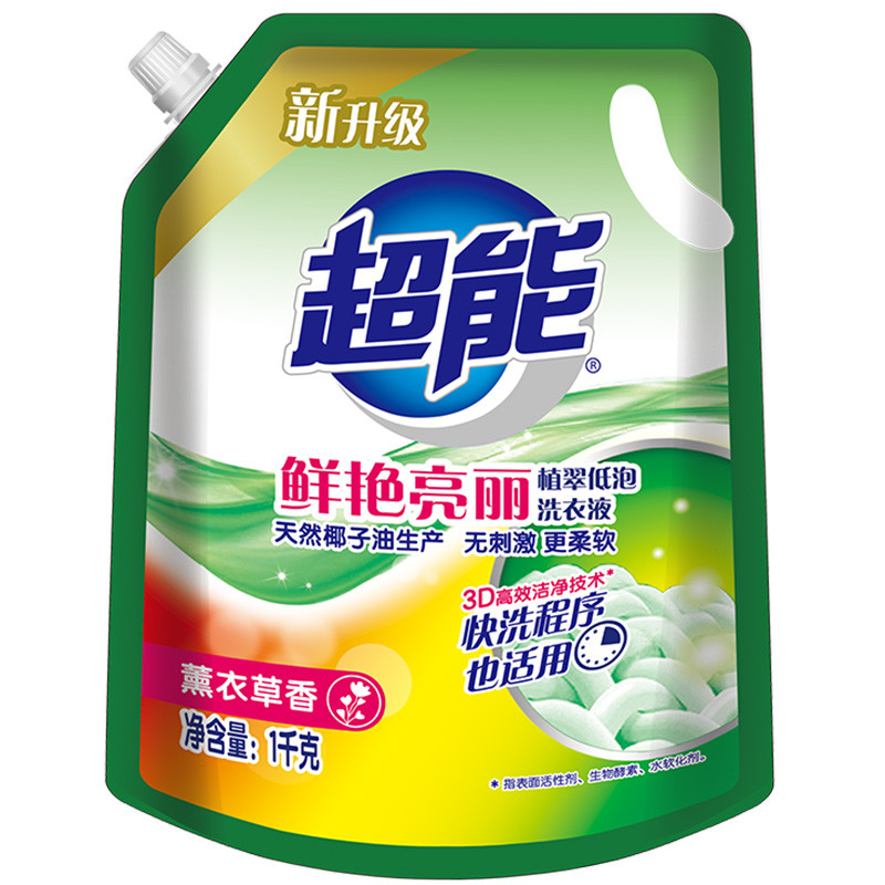 超能 袋装植翠低泡洗衣液（鲜艳亮丽）1kg/袋装