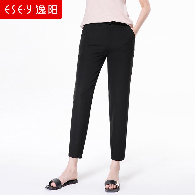 女裤2019春夏新款休闲烟管哈伦裤女九分显瘦薄款韩版百搭0987 26/5 黑色