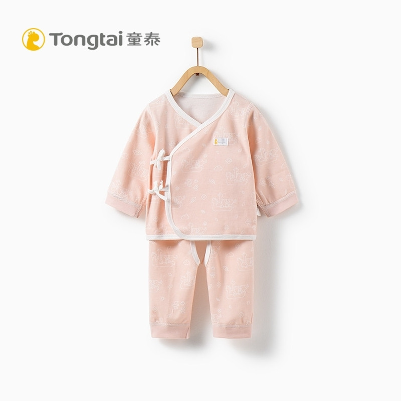 童泰TONGTAI春秋新款婴儿纯棉和服开裆内衣套装0-3个月宝宝上衣裤子两件套 59cm 粉色