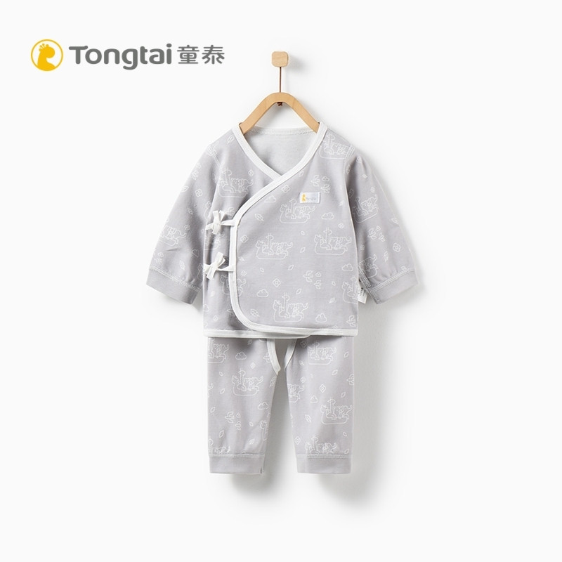 童泰TONGTAI春秋新款婴儿纯棉和服开裆内衣套装0-3个月宝宝上衣裤子两件套 52cm 灰色
