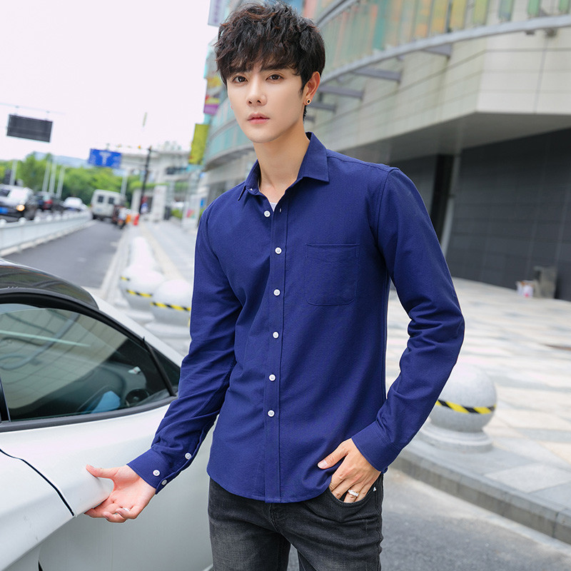 庄吉 2019春秋男士长袖衬衣修身韩版商务休闲衬衫JU-CS-S72 JU-CS-S72藏青 M