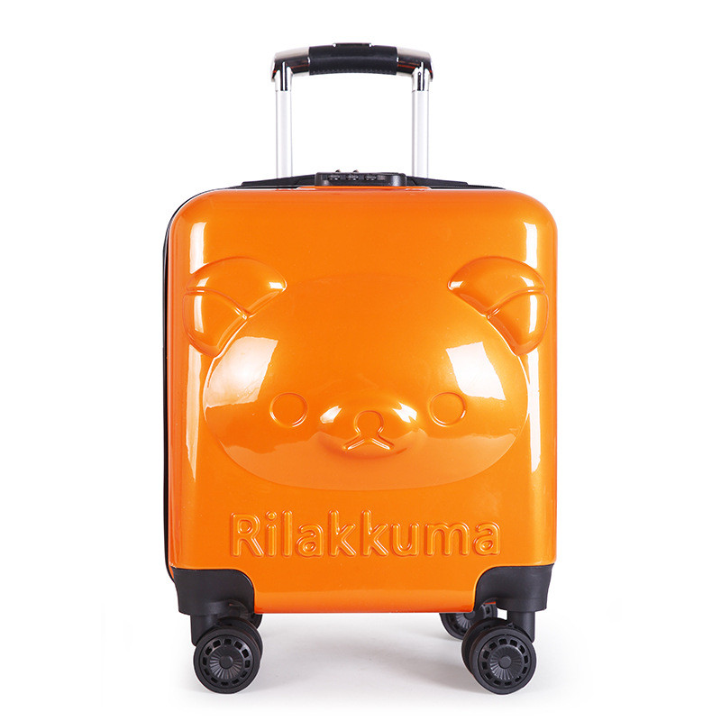 小熊拉杆箱万向轮儿童行李箱卡通立体熊礼品箱 橘黄色 两节杆18寸