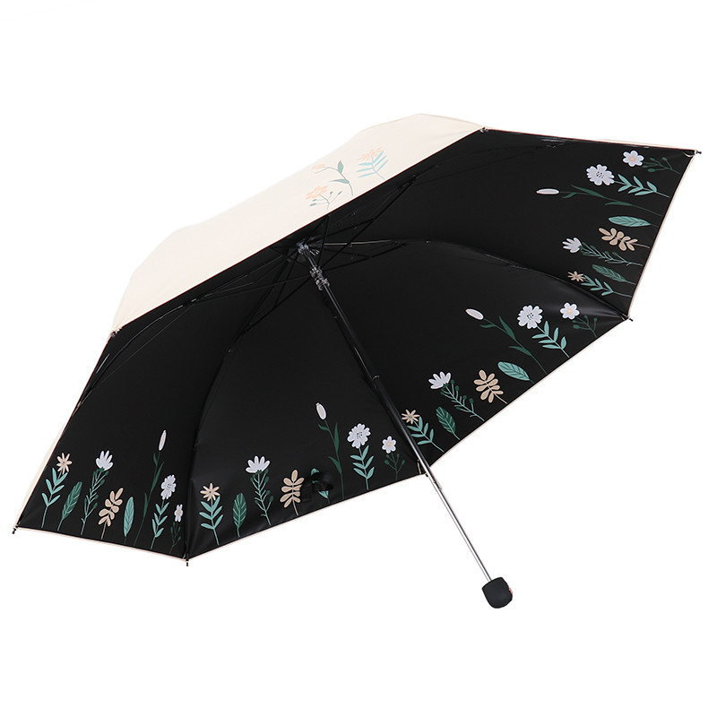 天堂伞 三折黑胶铅笔晴雨伞遮阳伞太阳伞 草色青青33545E 奶黄