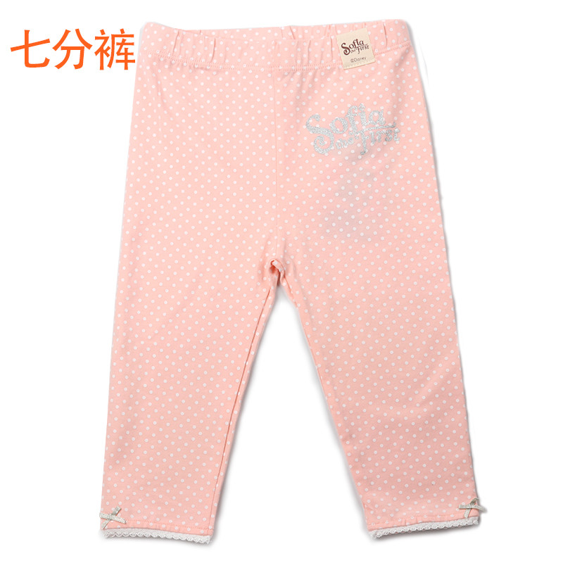 迪士尼婴童裤子苏菲亚女童印花打底裤6岁-12岁100cm-140cm 圆点满印七分裤浅粉 身高120/腰围56