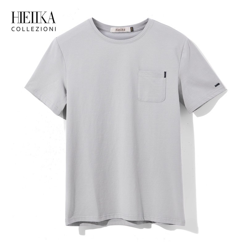 Hieiika海一家男装2019夏季简约纯色口袋装饰短袖T恤 170/88A/M 浅灰P4