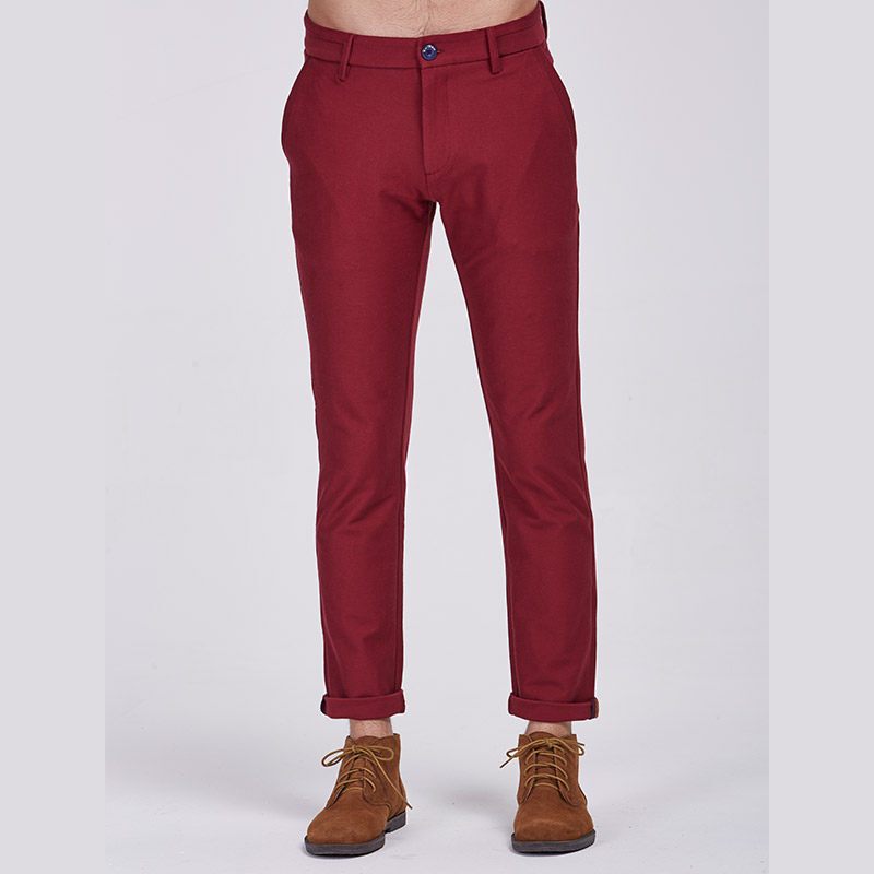 【专柜同款】七匹狼SWJEANS全棉纯色简约直筒长裤合体修身弹力针织休闲裤男 180 大红