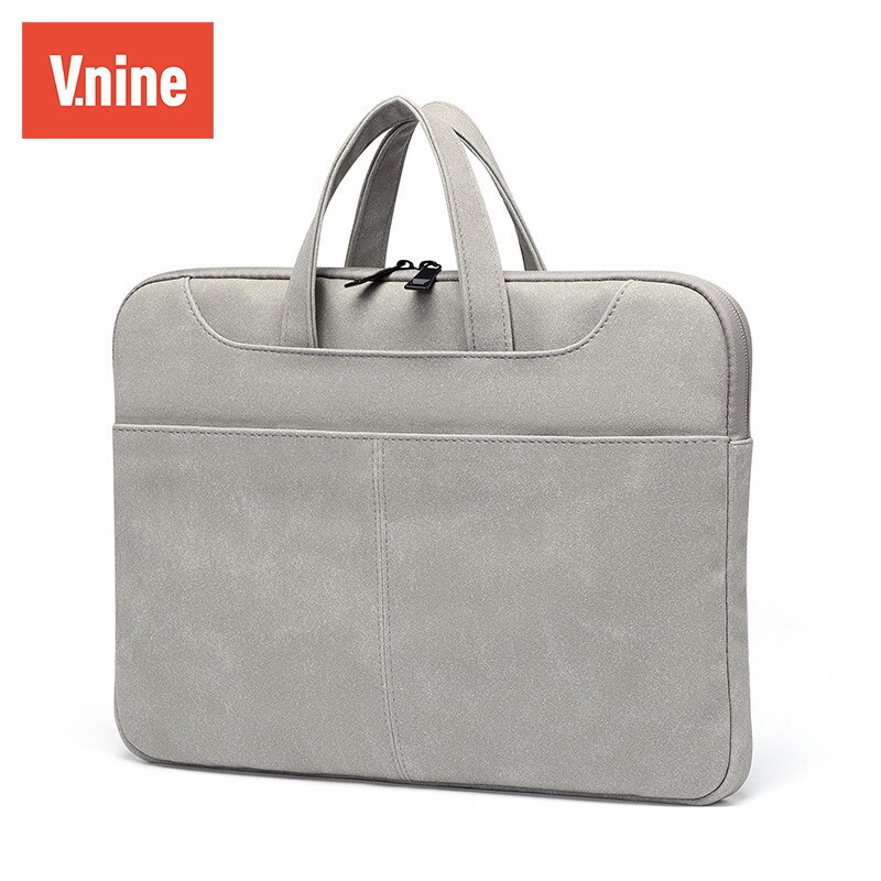 第九城（V.NINE）MacBook内胆包苹果air电脑包13.3/14英寸PU软皮防泼水 浅灰色(VD911982)13.3英寸