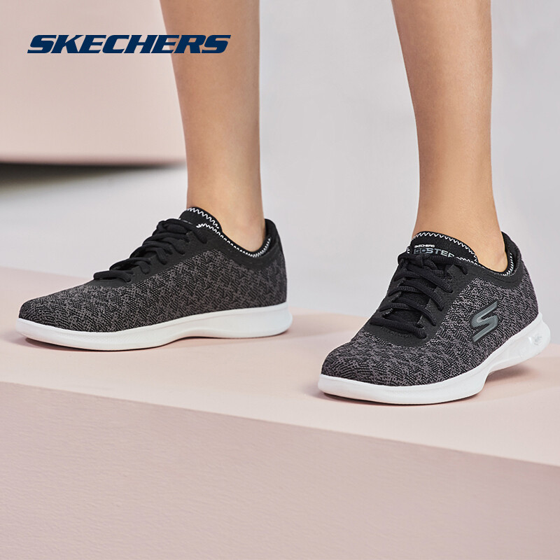 Skechers斯凯奇女鞋绑带低帮透气健步休闲运动单鞋14713DF 14713-BKW 37