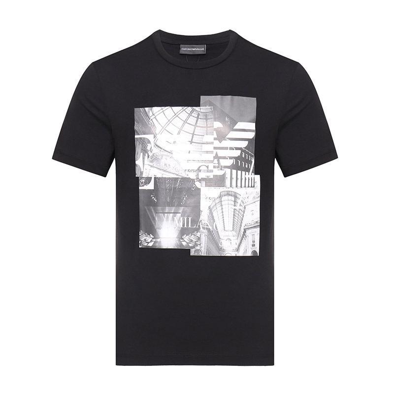 EMPORIO ARMANI EA 阿玛尼 男士棉质圆领短袖T恤衫 3Z1T75 1JPZZ XL 0999-黑色影像印纹图案