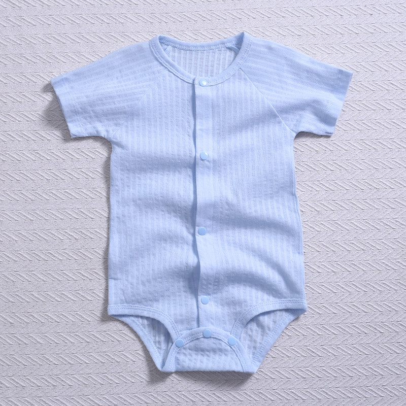 【苏宁自营】龙之涵 婴儿连体衣新生儿春夏爬服宝宝纯棉短袖哈衣0-1-24个月 66码 蓝色