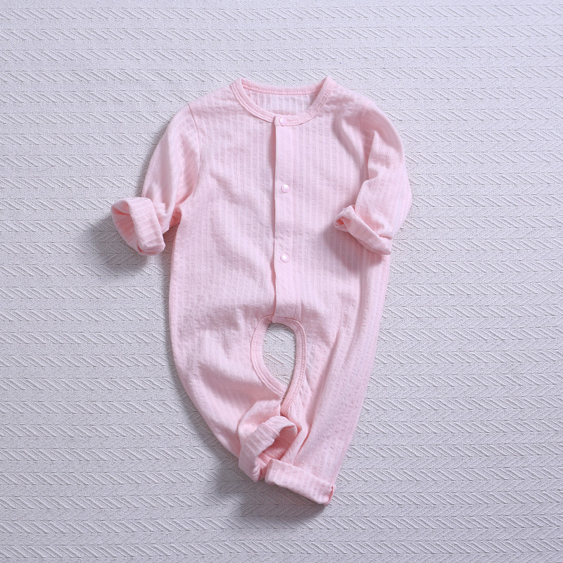 【苏宁自营】龙之涵 婴幼儿连体衣新生儿春秋装衣服男女宝宝纯棉长袖哈衣和尚服 90码 粉色