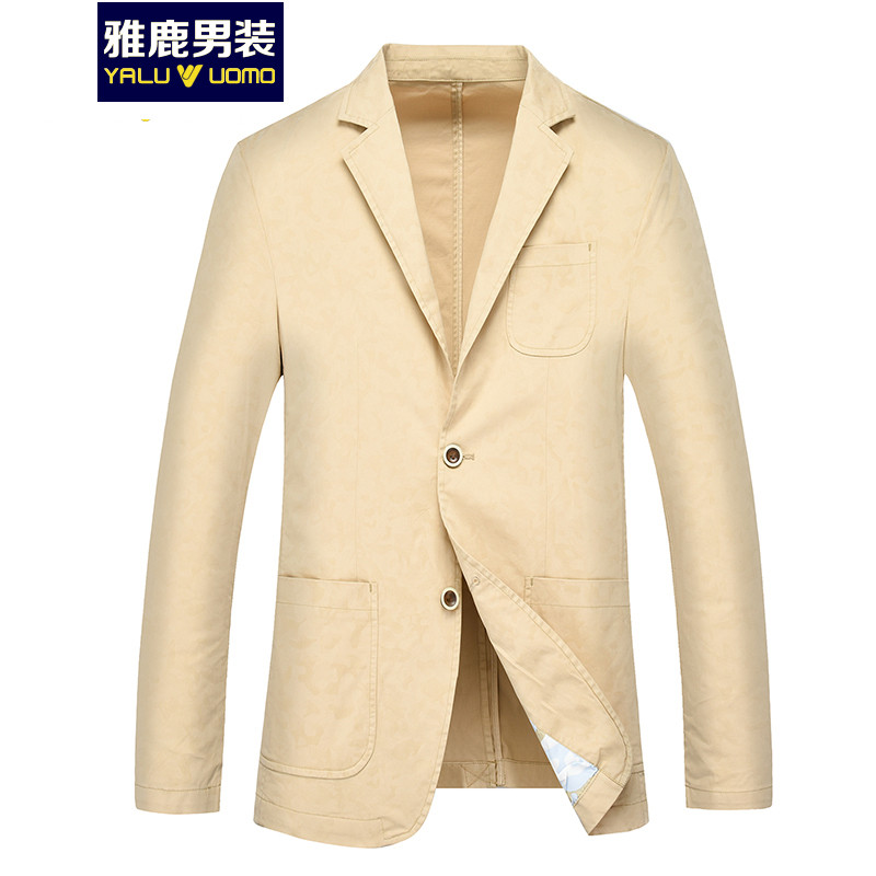 雅鹿男装休闲西装2019春季中年男士春秋西服外套男单西DMFAJ0111S 卡其色 165