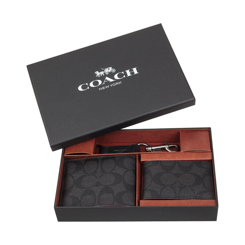 COACH 蔻驰 男款礼盒 男士PVC短款礼盒装钱包钱夹