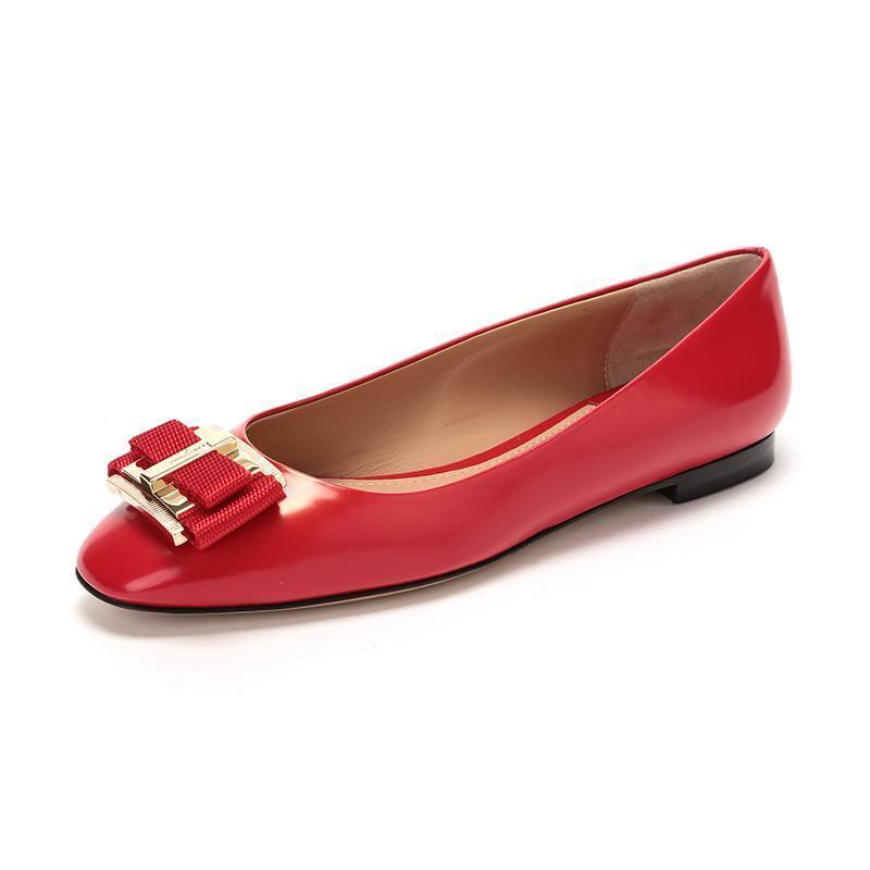 Salvatore Ferragamo 萨瓦托·菲拉格慕 女士牛皮蝴蝶结装饰平底鞋 0672621 红色 5C