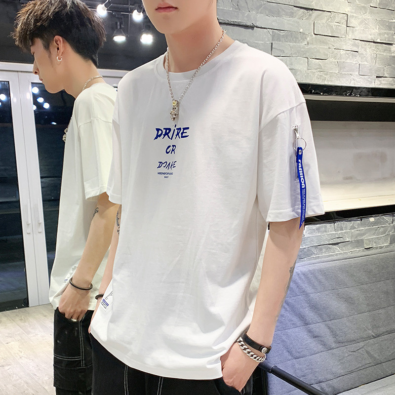 三弦(LA CORDE)2019夏季男短袖T恤韩版潮流夏装宽松个性休闲上衣LA-MD-9115 L LA-MD-9115白色