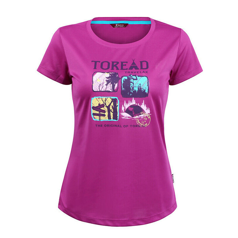 探路者（TOREAD）户外春夏男女弹力透气速干短袖圆领T恤TW6190B00/TW6065L03 XL TW6065L03-E11X艳紫（女）
