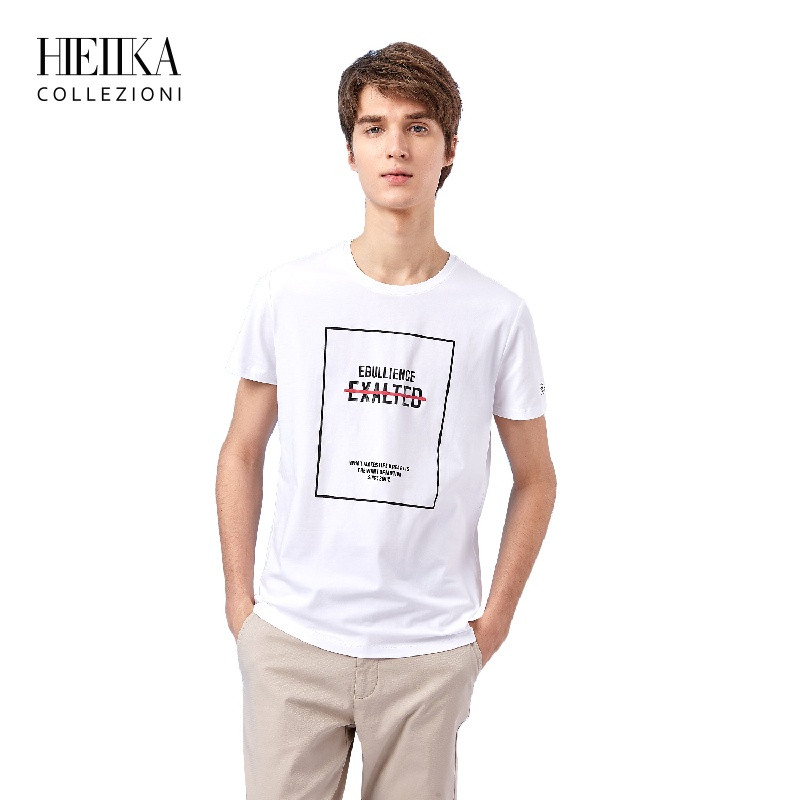Hieiika海一家男装2019夏季个性字母印花日常舒适圆领短袖T恤_1 175/92Y/L 米白花纹17