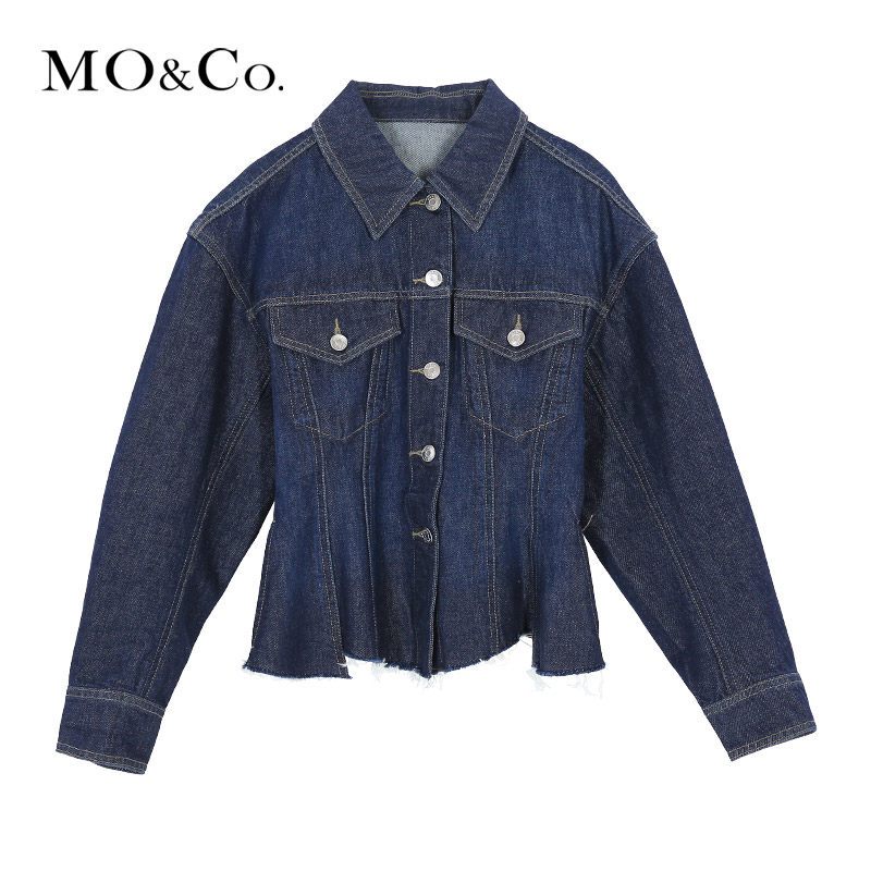 MOCO2018春季翻领褶裥收腰短款牛仔外套摩安珂 L/170 牛仔蓝色