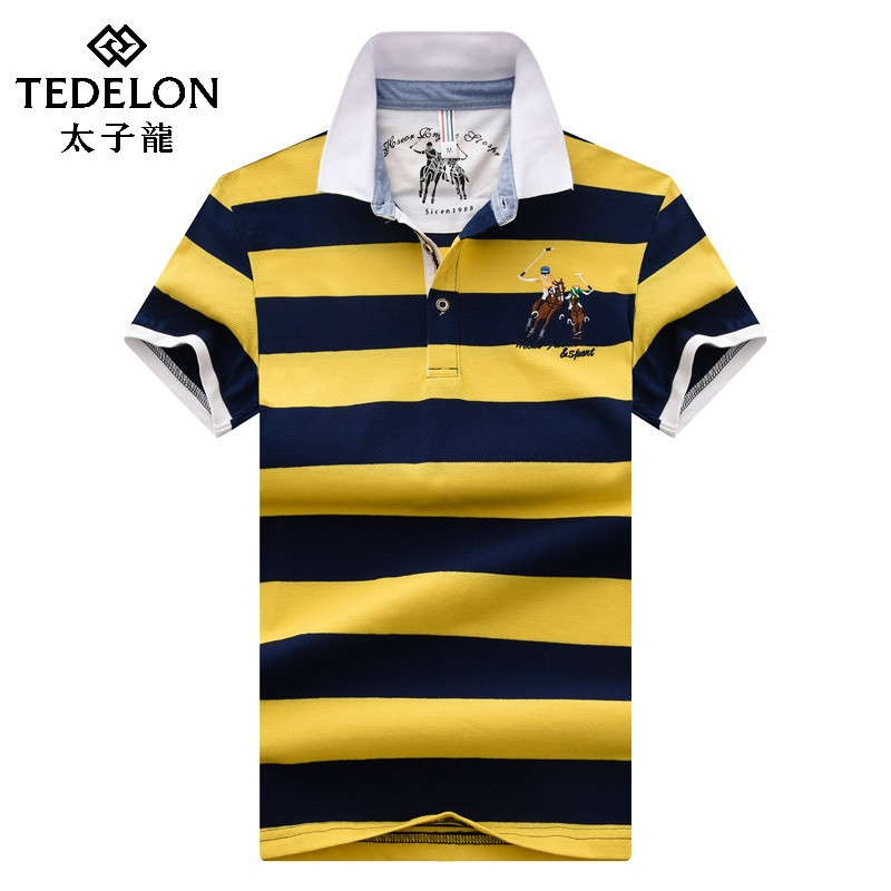 太子龙短袖男T恤2019夏装休闲翻领POLO衫半袖体恤纯色袖标打底LG1802 4XL 橙色