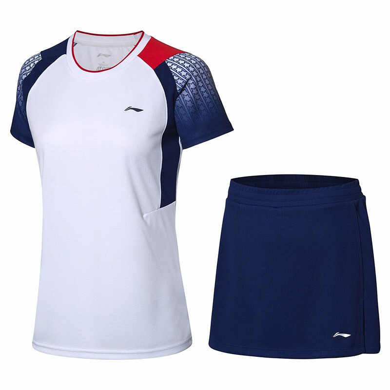 李宁（LI-NING）羽毛球服男女款聚酯纤维圆领短袖T恤短裤套装 AATP018 L AATP018-1女款白色