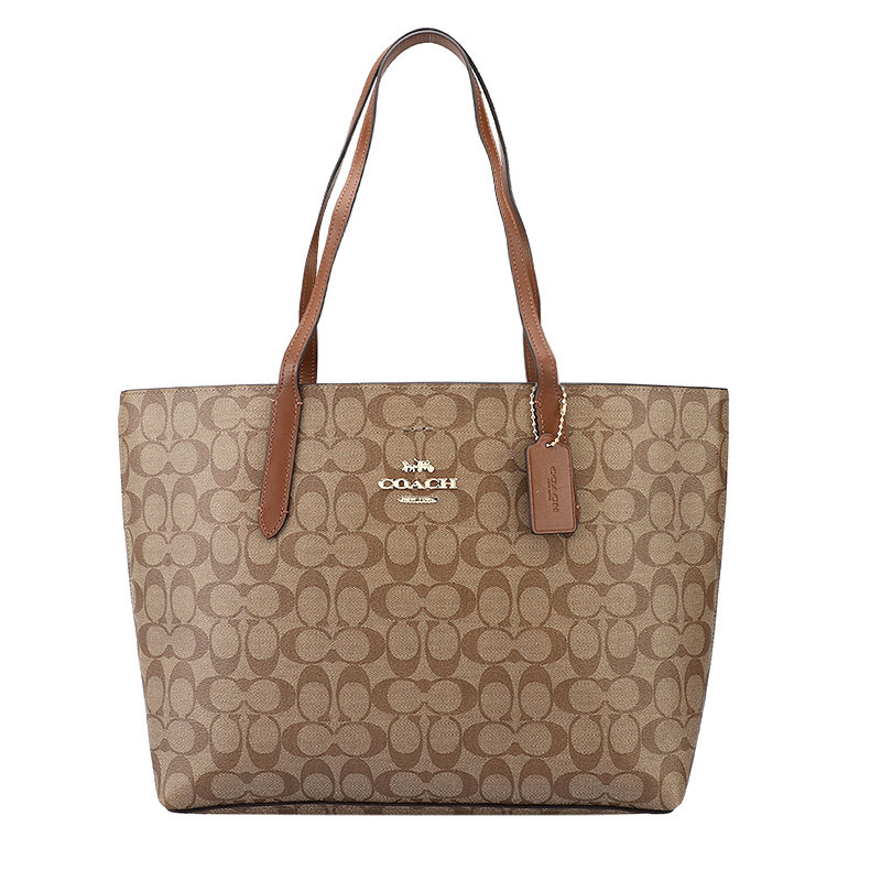COACH 蔻驰 托特包双面 女包 女士 PVC手提单肩双面托特包奢侈品 卡其色