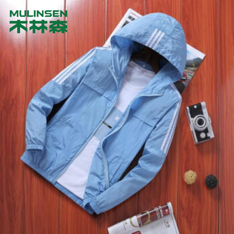 木林森(MULINSEN)夹克男2019男装韩版修身薄款夹克外套男士防晒衣服男上衣黑 L 天蓝色