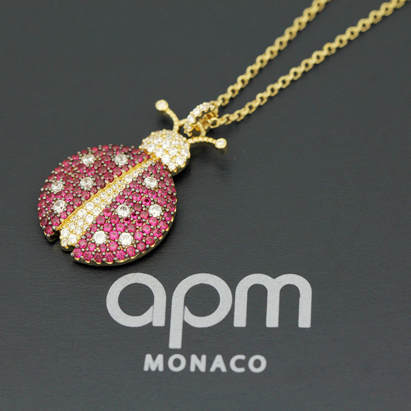 apm MONACO瓢虫吊坠925银项链毛衣链AC4424XKRY 酒红色