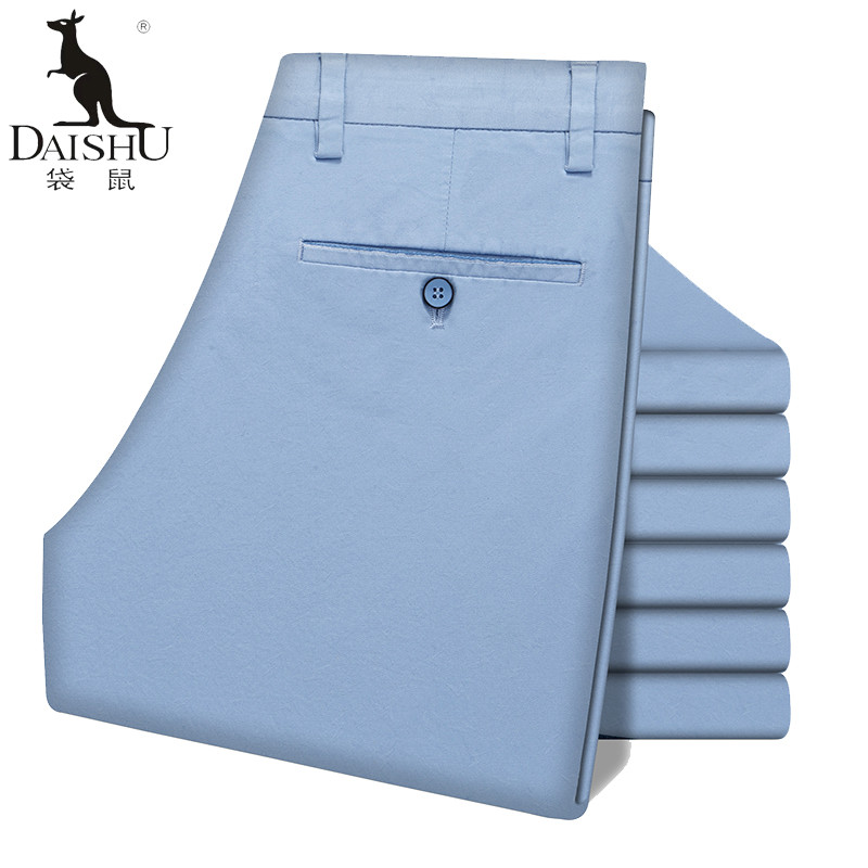 袋鼠(DAISHU) 2019春夏新品 中年男士纯棉薄款简约百搭商务休闲长裤 DSDE2KD002F 天空蓝 31