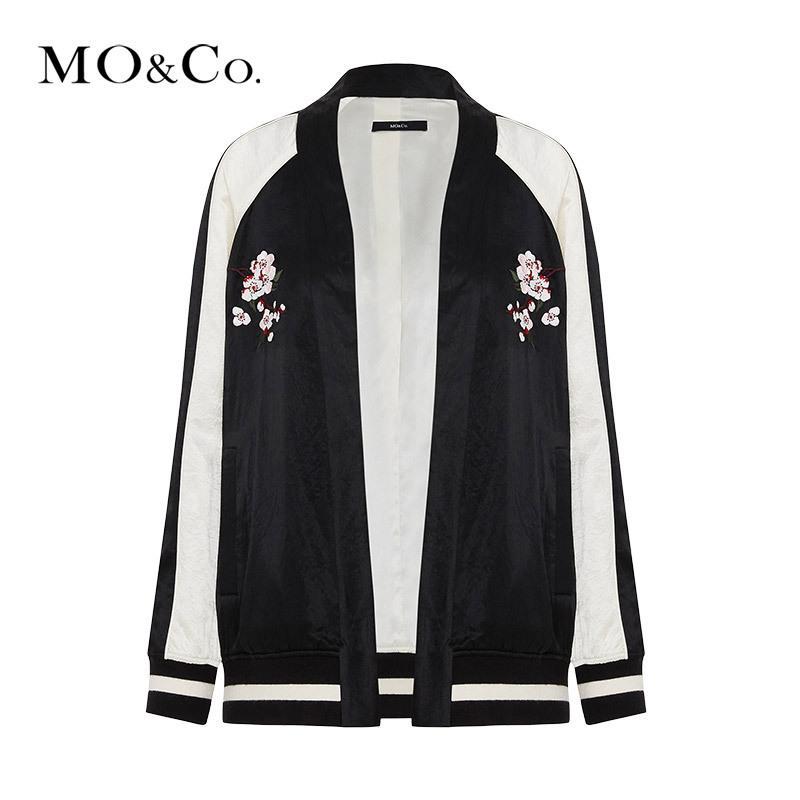 MOCO2019春季和服领醋纤樱花刺绣开襟外套摩安珂 M/165 黑色