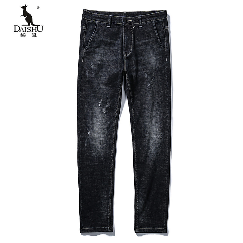 袋鼠(DAISHU)2019春夏新品 青年男士时尚修身简约水洗牛仔裤 DS1203169 黑色 29