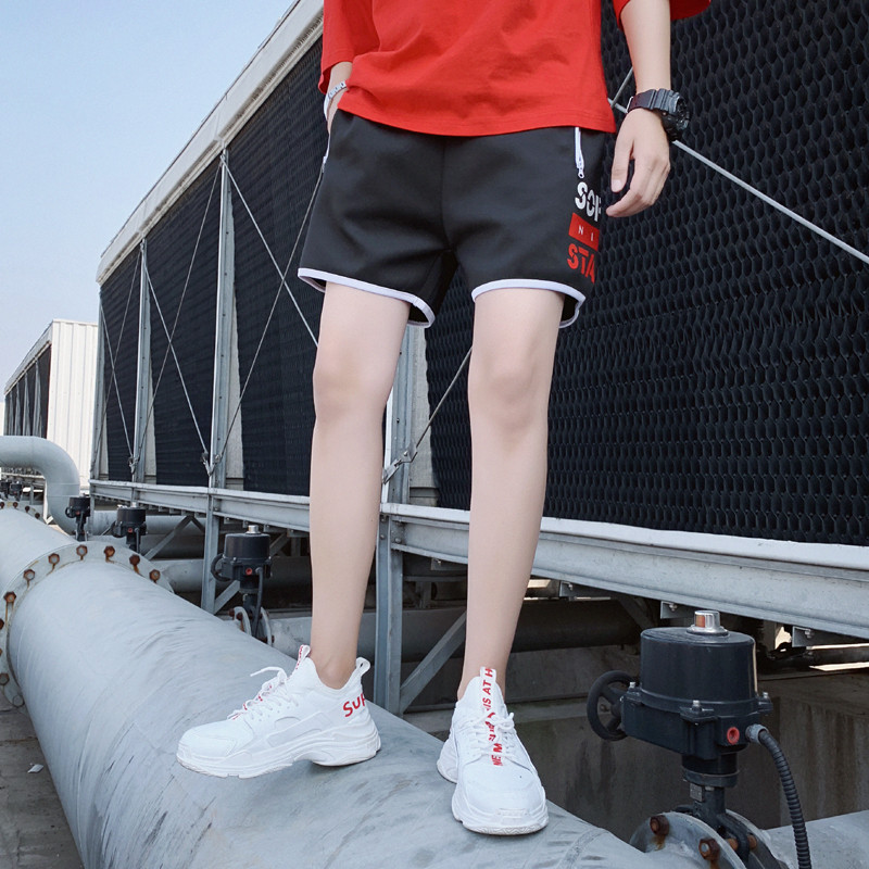 庄吉 2019夏季新款三分裤短裤男士韩版潮牌跑步训练健身运动裤沙滩休闲短裤男JU-YC-9132 M JU-YC-9132黑色