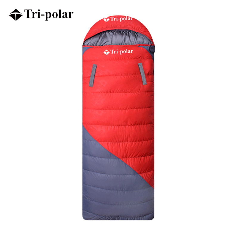三极户外(Tripolar) TP2940-2 羽绒睡袋1.5KG可伸手八字形成人室内外冬季加厚保暖露营鸭绒睡袋 1.5kg红色八字形可伸手