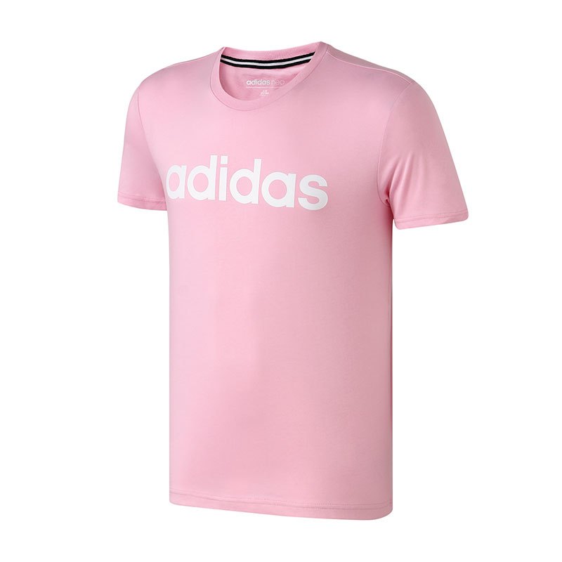 【自营】Adidas阿迪达斯NEO男装LOGO运动短袖休闲圆领T恤衫DW7912 M DW7912true粉+白